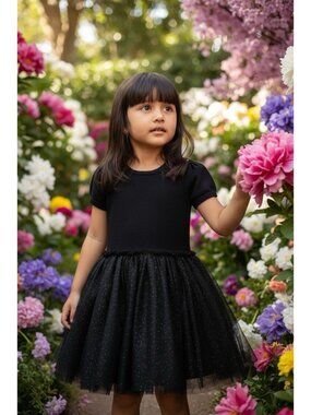 Polo Ralph Lauren Sz 6 girls black Glitter tulle dress short sleeve